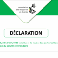 Déclaration N°10/BE/ABLOGUI/2025 relative à la levée des perturbations du réseau internet observées à l’occasion du scrutin référendaire